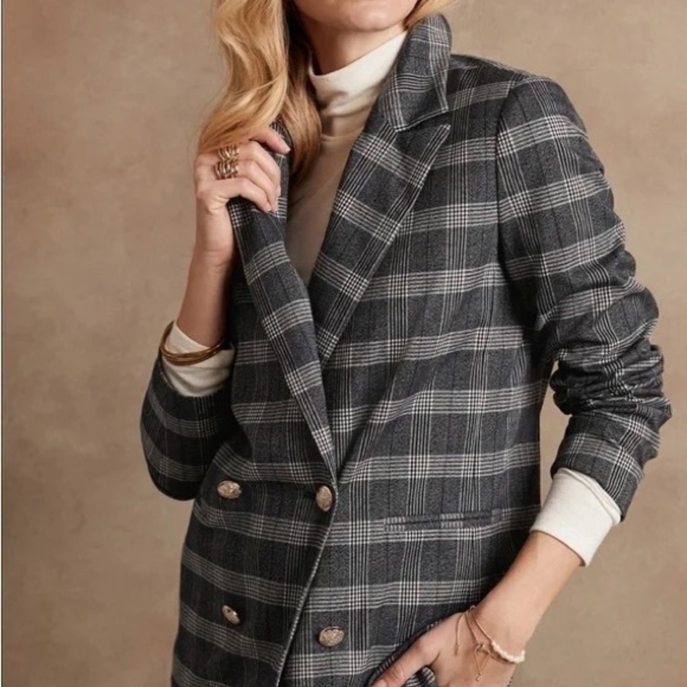 Banana Republic Factory Boyfriend Blazer In Midnight Plaid NWT